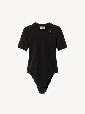 Willy Chavarria x Zara Lmtd Edition Black Bodysuit with Red Embroidered Rose